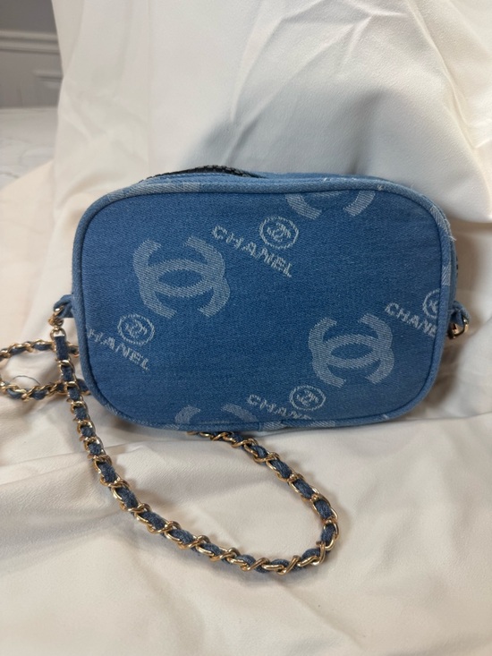 CHANEL Handbags - Chanel Blue Denim Camera Bag with Chain Strap